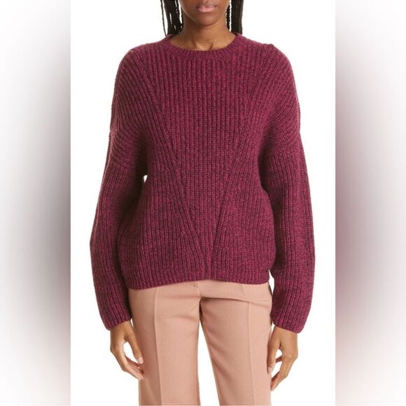 NWT Ted Baker Beittie Wool-Cashmere Blend Melange Boxy Sweater in Oxblood Sz XL - Picture 1 of 8